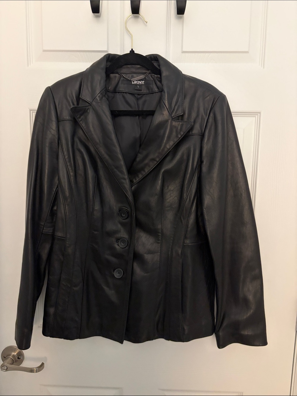DKNY Women's Black Leather Blazer Jacket